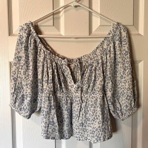 New Billabong Blue Floral Empire Top Blouse size M